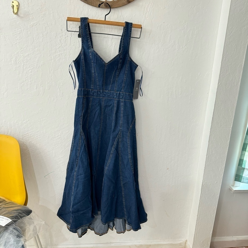 Tractr Denim Farm Western Boho Pleated Tank Zip Back Midi Dress Medium - Picture 2 of 9